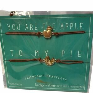 Lucky Feather "Apple to My Pie" Friendship Bracelet Set NWT 14K Gold Plated